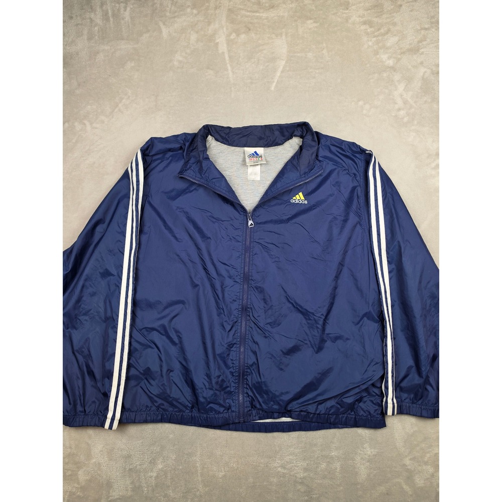 Vintage Adidas Windbreaker Jacket Mens XL Blue 3-Stripe Full Zip Lined Y2K *Read